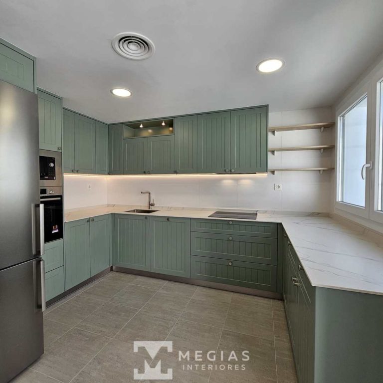 Cocina vintage verde agave modelo temis